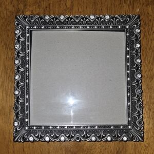 Silver Ornate Picture Frame Scalloped Edges & Rhinestone Embellishments